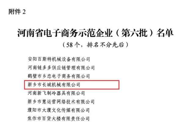 新鄉(xiāng)長城機械榮獲河南省電子商務(wù)示范企業(yè)